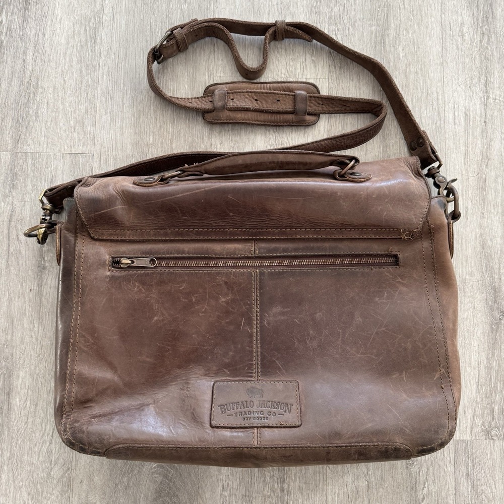 Buffalo Jackson Trading Co. Leather Laptop Messenger Briefcase Bag w/Strap